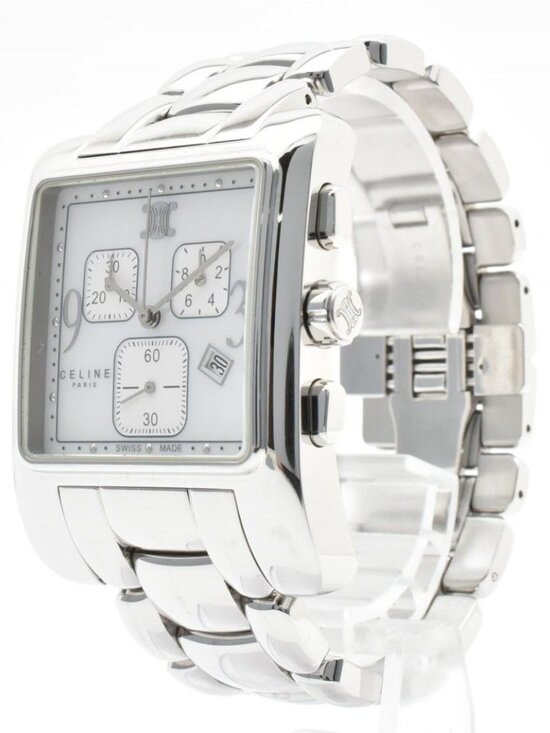 Celine Chronograph Watch Square Silver Dial Stainless Steel Quartz Date main image 7